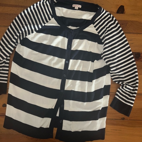 Merona Navy Blue and White Button Up Lightweight Cardigan Size XXL - Picture 2 of 5